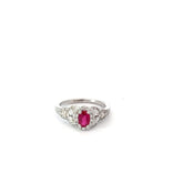 14k White Gold .65ct H VS2 Round Diamond and .55ct Oval Burma Ruby Ring